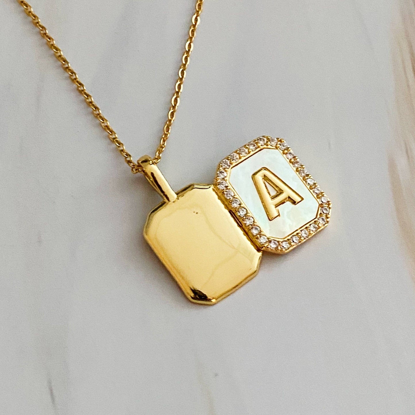 Initial 18k Gold plated Deco Open Locket Pendant Necklace: M