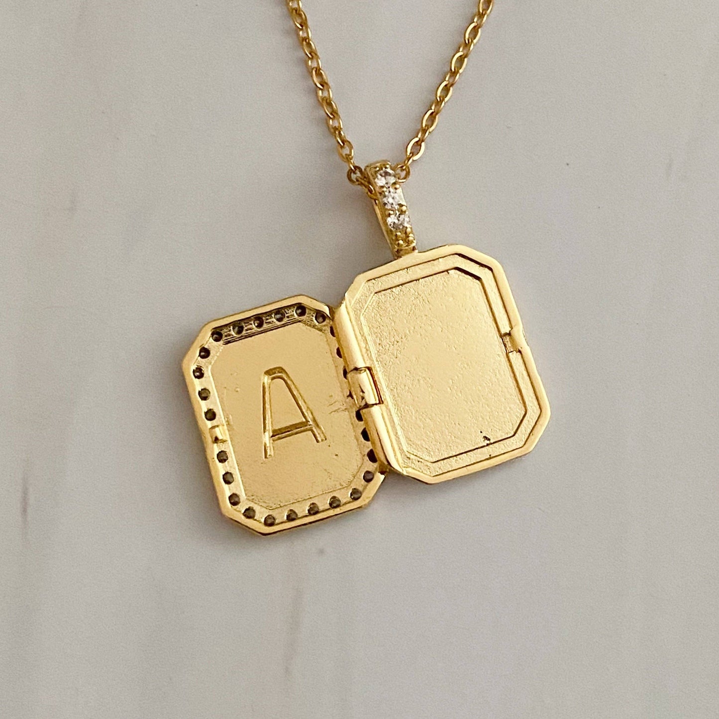 Initial 18k Gold plated Deco Open Locket Pendant Necklace: K