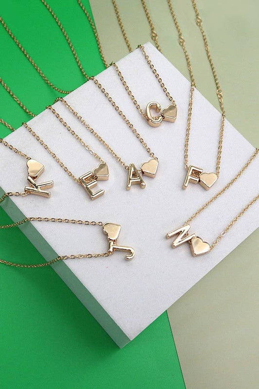 BRASS MONOGRAM INITIAL HEART CHARM NECKLACE | 80N150: A