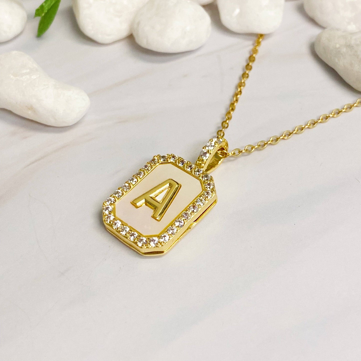 Initial 18k Gold plated Deco Open Locket Pendant Necklace: M